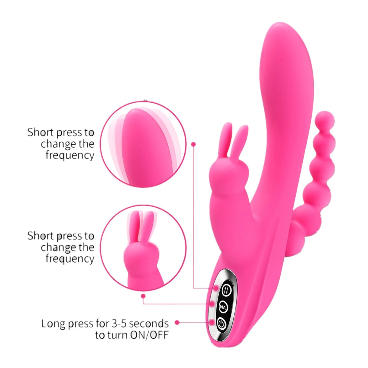 3 in 1 Rabbit Vibrator with 7 Powerful Vibration Modes G Spot Vibrator Silicone Massager Adult Sex Toys for Women